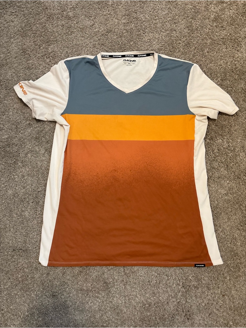 Dakine Women's Short-Sleeve Colorblock V-Neck Top in Blue, Yellow & Brown